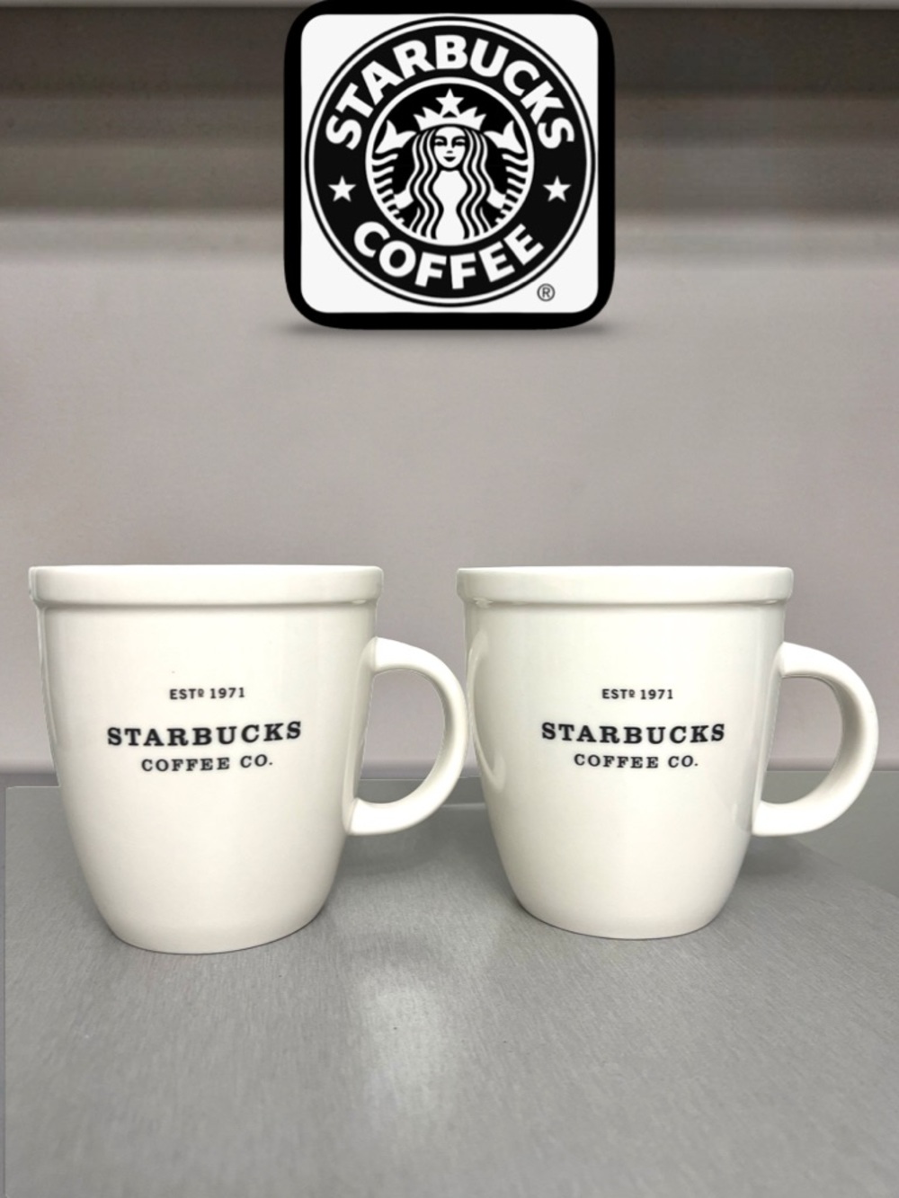 Vintage Set of 2 Starbucks 2001 Barista Abbey White Ceramic Coffee Mugs